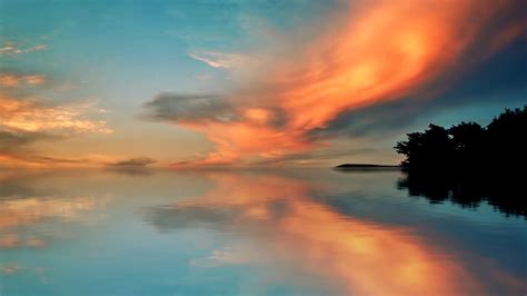 Wallpaper Nature Landscape Clouds Sky Trees Sea Water Ripples