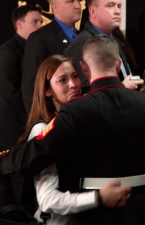 Becky Jo Dean Embraces Us Marine Corps Sgt Mark E Dean At The