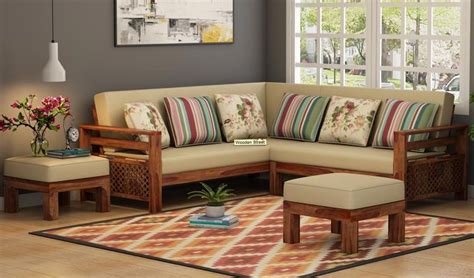 Buy wooden sofa sets online in bangalore. Buy Vigo L-Shaped Wooden Sofa (Irish Cream, Teak Finish ...