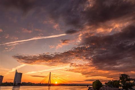 Riga Sunset Sky Stock Photo Image Of Night Clouds City 94584678