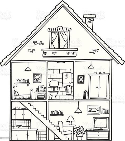 Houses, cities and monuments coloring book. House Interior Stock Illustration - Download Image Now ...