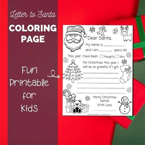 Letter To Santa Coloring Page Printable Mombrite