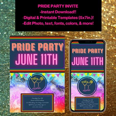 pride party invitation lgbtq party invite pride rainbow etsy