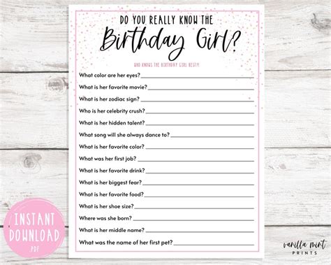 Adult Birthday Party Games Do You Really Know The Birthday Etsy