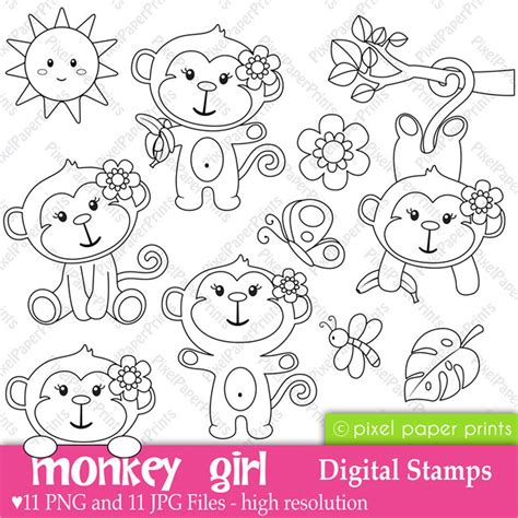 monkey-girl-digital-stamps-set-etsy-in-2020-digital-stamps,-digital