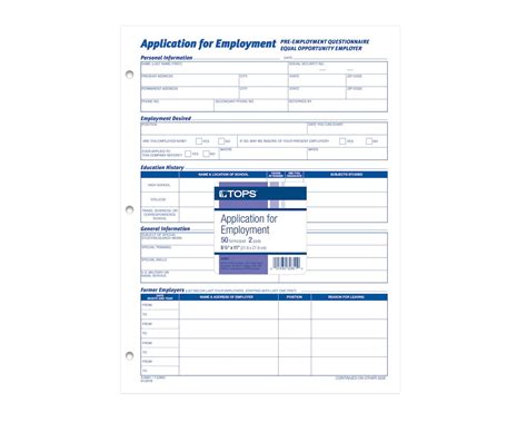 Adams Application For Employment White 2 Sided 50 Sh 2 Pdpk