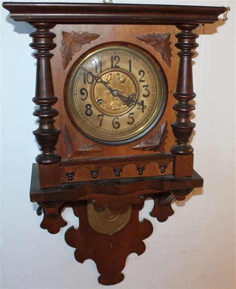 Antique German Wood Wall Clock Art Nouveau Schlenker And Kienzle Runs