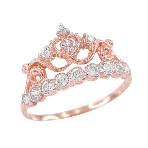 Rose Gold Crown Quinceanera 15 Anos Cz Ring