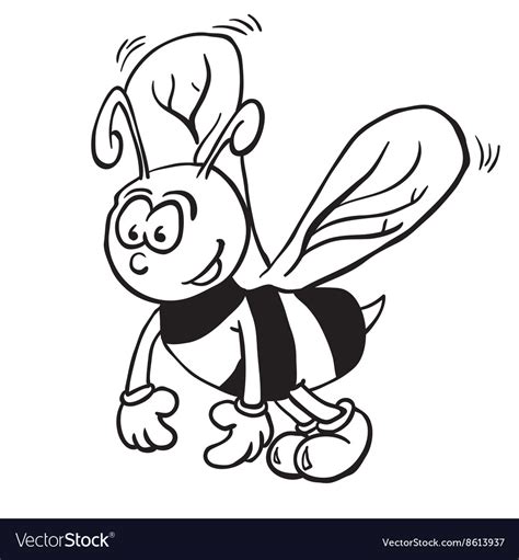 Simple Black And White Bee Cartoon Royalty Free Vector Image