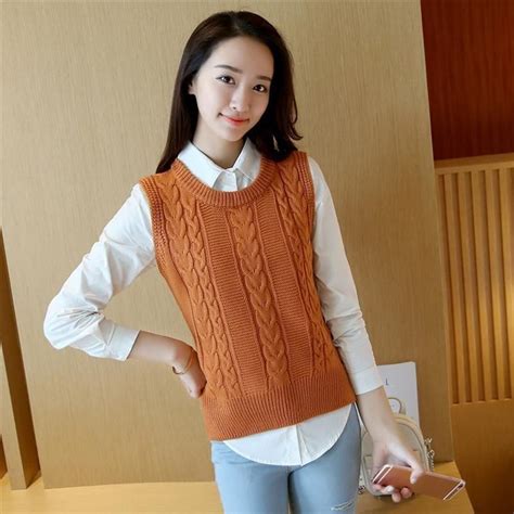 2019 women high quality korean loose o neck knit sweater vest sleeveless pure color casual