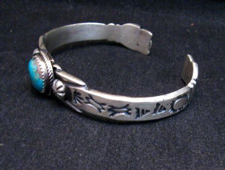 Navajo Handmade Old Style Sterling Silver Turquoise Bracelet Martha