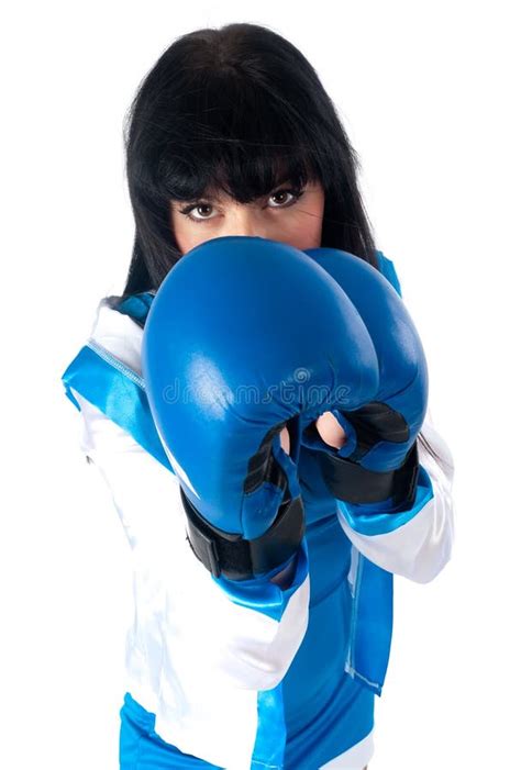 Pretty Girl With Boxing Gloves Stock Image Image Of Isolated Blue