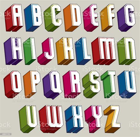 3d Font Vector Bold Letters Geometric Dimensional Alphabet Letters