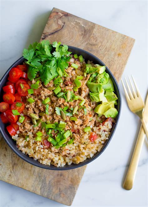 Ground Turkey Taco Bowls With Cauliflower Spanish Rice Wholesomelicious