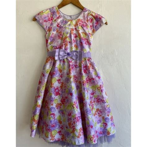 Jona Michelle Girls Dress Size 8 Pastel Floral Purple Bow Sash Tulle