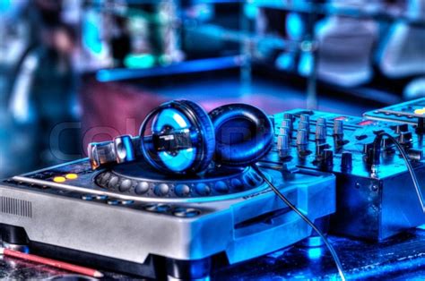 Djs Table With Audio Equipment In The Stock Image Colourbox