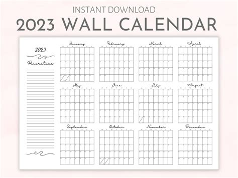 2023 Wall Calendar Printable Large Wall Planner Calendar Pdf 36inx24in