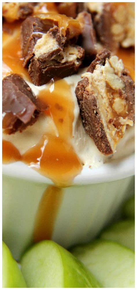I just love this time of year and any excuse to make something snickers caramel apple salad is actually a creamy, sweet dessert with bits of crisp, tart apples and gooey candy bar pieces. Snicker Caramel Apple Dip | Recipe | Caramel apples, Apple dip, Food recipes