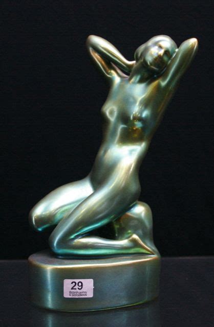 A Zsolnay Figure Of A Seated Nude Circa 1950 In Turquoise Zsolnay