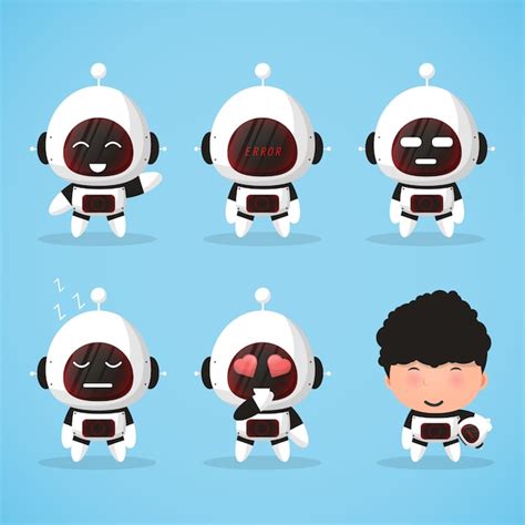 Premium Vector Set A Cute Cartoon Robot Mascot With Expressions