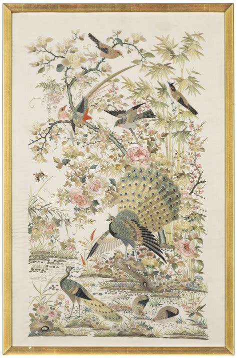 A Chinese Embroidered Silk Hundred Birds Panel 19th Century Christies