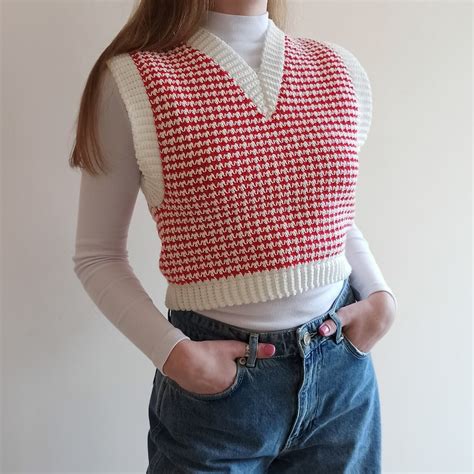 Crochet Sweater Vest With Houndstooth Pattern Etsy