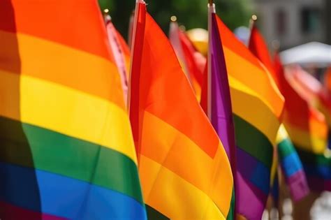 Premium Ai Image Close Up Rainbow Flags Of Lgbtq Community Blowing In