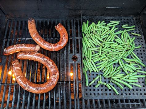 Homemade Grilled Sausages And Green Beans Food