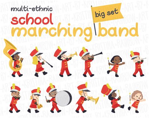 Multi Ethnic Children School Marching Band Clip Art Uniforms Music