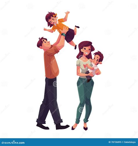 Padre Madre Hija E Hijo Concepto De Familia Feliz Ilustración Del