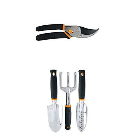 Fiskars Traditional Bypass Pruning Shears With Fiskars 3 Piece Softouch