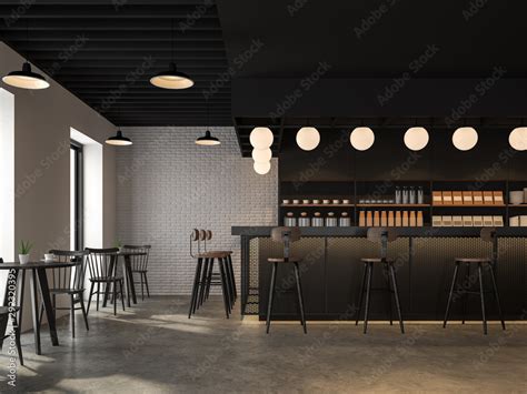 The Coffee Shop With Industrial Loft Style Design Has Concrete Floors