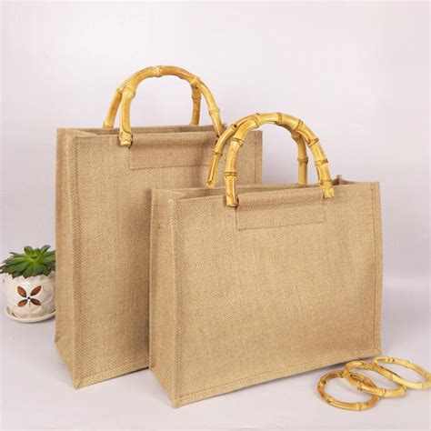 Eco Shopping Bags With Jute Materials And Bamboo Handles