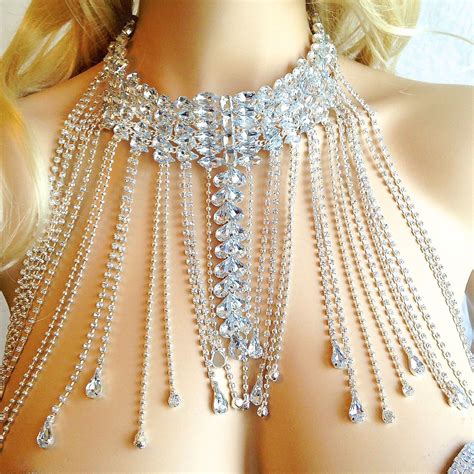 Rhinestone Choker Body Jewelry Chain Necklace Burlesque Showgirl Bridal Drag Body Chain