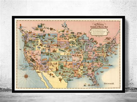 Old Map Of United States Travel Map 1928 Vintage Map Vintage Maps And