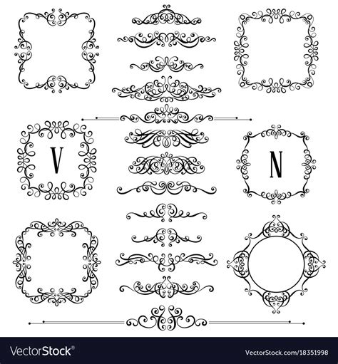 Set Of Vintage Calligraphic Frames And Flourishes Vector Image