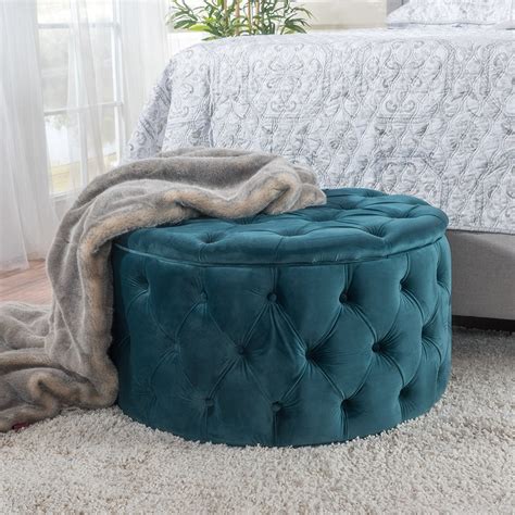 Provence Teal Tufted New Velvet Ottoman Everything Turquoise
