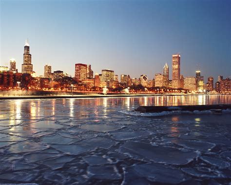 Frozen Lake Michigan And Chicago Skyline Chicago Seasons Framed Print