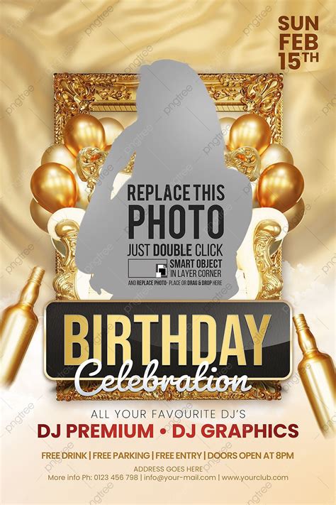 Modern Gold Birthday Celebration Flyer Template Template Download On