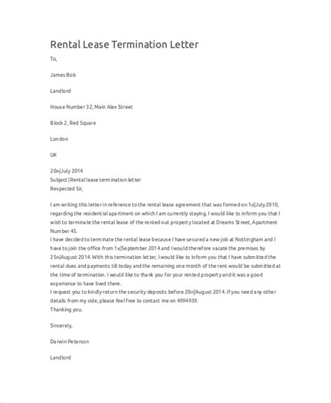 rental lease termination letter template a comprehensive guide