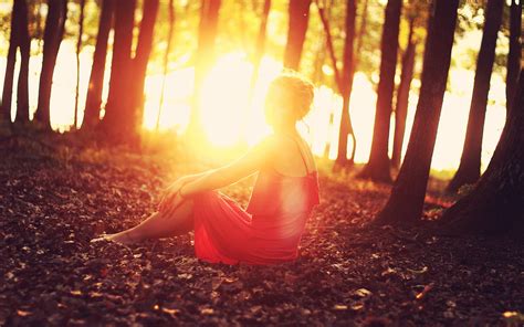 Wallpaper Sunlight Trees Leaves Women Outdoors Sunset Red