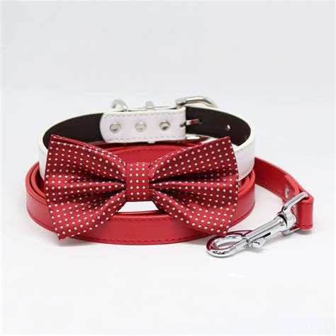 Red Bow Tie Dog Collar Leash Red Leash Handmade Puppy Etsy Dog
