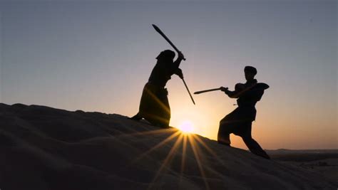 Sword Fighting At Sunset Two Stock Footage Video 100 Royalty Free