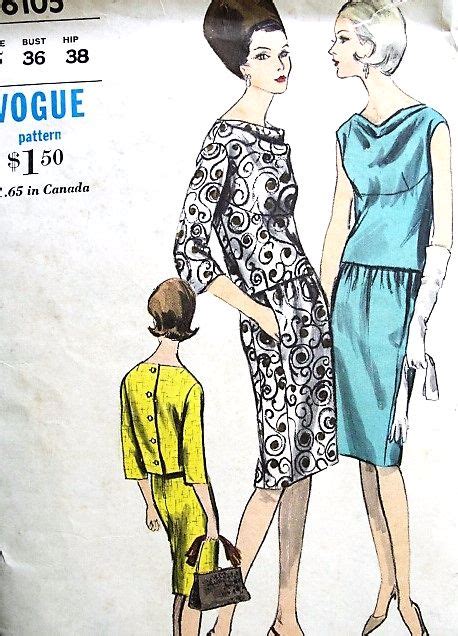 Classy 60s Two Pc Dress Pattern Vogue 6105 Daytime Or Cocktail Party