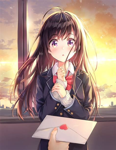 Wallpaper Love Letter Anime Girl School Uniform Romance