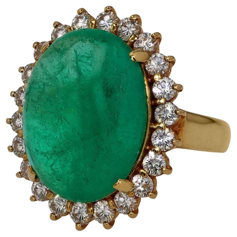 A Colombian Emerald Sugarloaf Cabochon And Diamond Ring For Sale At