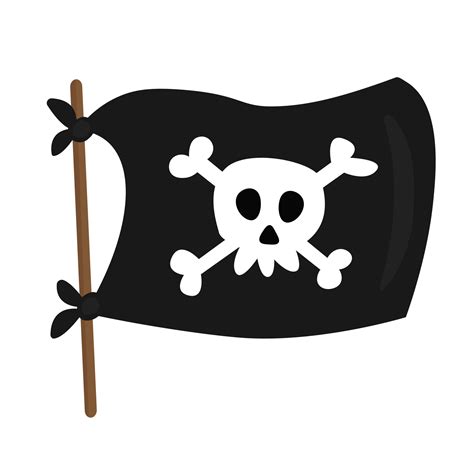 Piratflagga I Tecknad Stil På Vit Bakgrund Svart Piratflagga På En