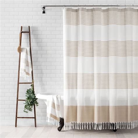 Elrene Home Fashions Boho Harper Stripe Knotted Tassel Fabric Shower