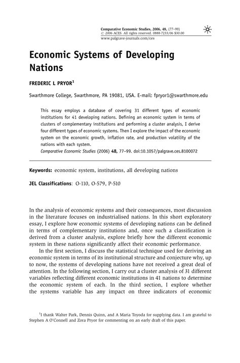 Pdf Economic Systems Of Developing Nations