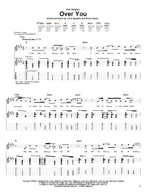 Daughtry Over You Sheet Music Chords And Lyrics Download Printable
